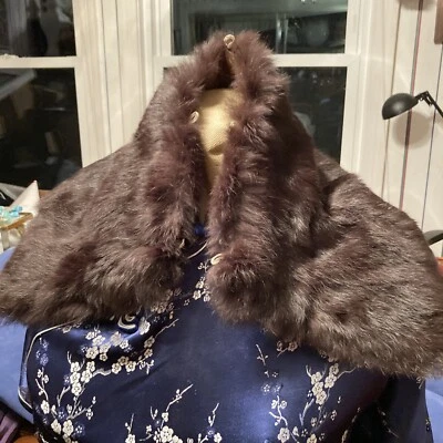 antiguo cuello de conejo piel marrón forro dorado 24"" x 7 pulgadas Foto 1 de 4