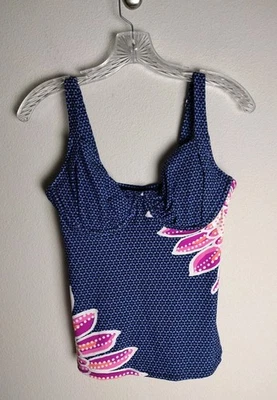 Camiseta sin mangas Title Nine azul rosa fucsia floral con aros 34D Foto 1 de 4