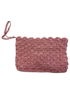 Mister Ernest Japan Clutch Handbag Pink Raffia Beaded Zipper Closure Vintage - Picture 1 of 5