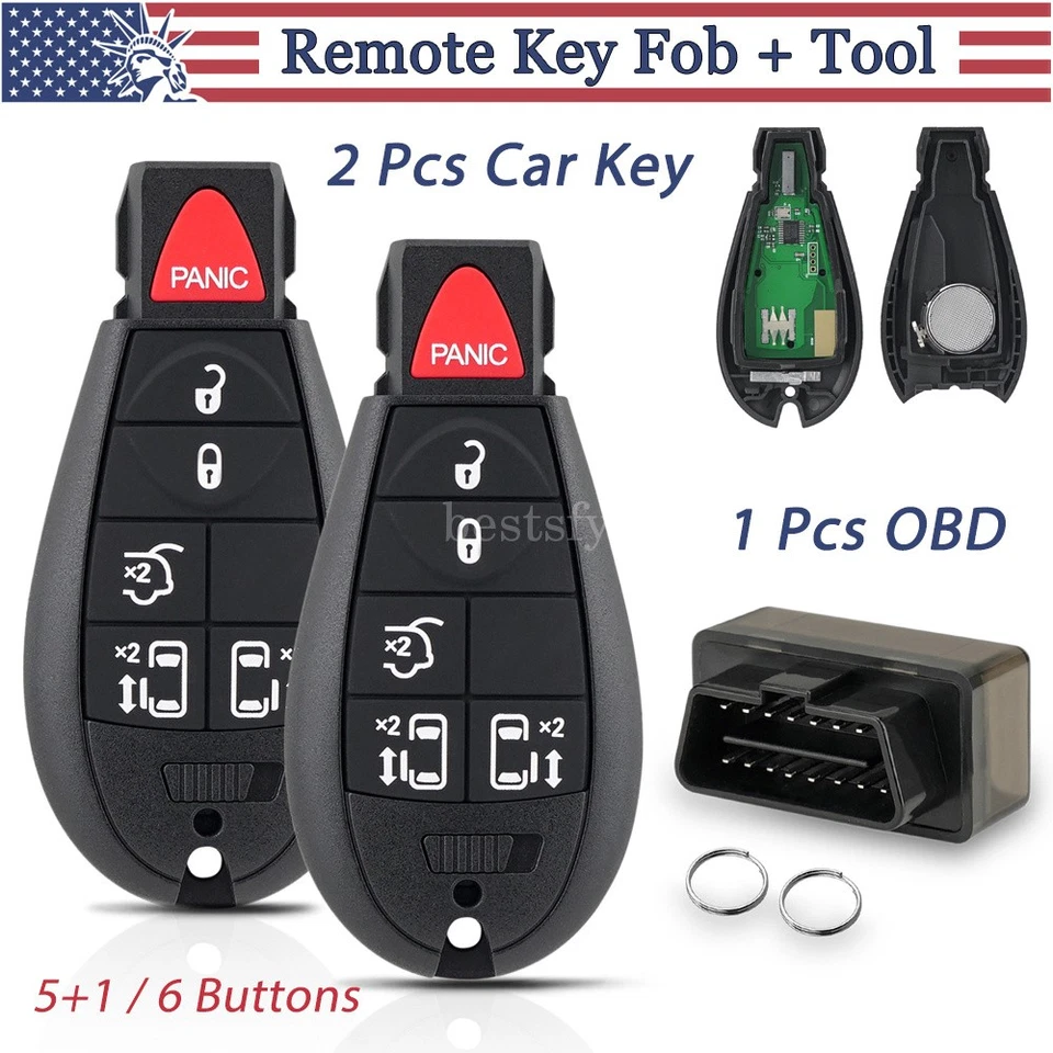 2 Remote Key Fob 6B For Dodge Grand Caravan Chrysler Town & Country +Programmer - Изображение 1 из 4