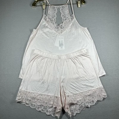 Hanro Mae Pajama 2 PC Set Cami Lace M US 10/12 Pink Sleep Shorts Sleepwear - Image 1 of 4