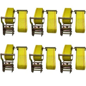 6pk E-Fitting Ratchet Tie Down Straps 2IN x 12FT 3000LBS Break Strength Trailer - Picture 1 of 9