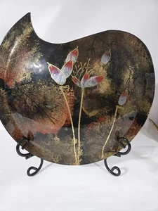 Modern, Contemporary Fused Art Glass Vase with Sculptural Metal Stand Brown Tone - Picture 1 of 7