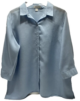 Blusa para mujer Coldwater Creek con botones azul talla 1X lino mangas 3/4 Foto 1 de 4