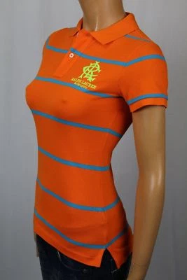 Polo Ralph Lauren Naranja Azul Rayas Calce Ajustado Amarillo Neón Cresta Nuevo con Etiquetas Foto 1 de 2