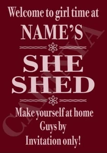 Personalised She Shed Metal Wall Sign Plaque Art CUSTOM Woman Cave Outdoors Home - Picture 1 of 1