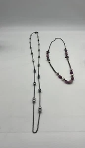 Black Metal Chain With Purple Bead Accents Pair Of Necklaces  - Picture 1 of 4