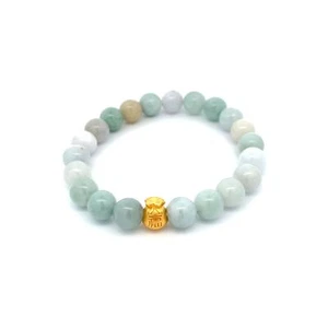 24K Gold Money Bag Lucky Charm Bracelet Burma Jade Gemstones 6 inches - Picture 1 of 8