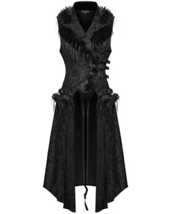 Punk Rave Womens Long Gothic Rose Convertible 2 Piece Waistcoat Vest Faux Fur - Picture 1 of 13
