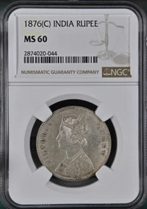 British India 1876(C) Rupee NGC MS60 Type A Bust, Type I Reverse - Rare Coin - Picture 1 of 2