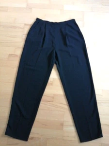 Vintage LAURA ASHLEY Size 12 14 Black Fine Wool Blend Trousers Pleat Front Light - Picture 1 of 9