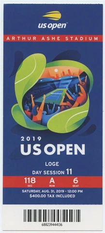 8/31 2019 US Open Tennis Loge FULL TICKET Bianca Andreescu Serena Williams Cover