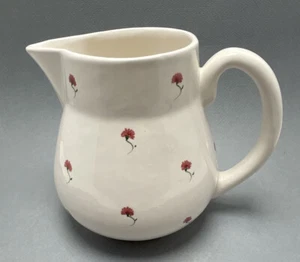 Vintage Ceramic Pitcher White With Pink & Green Stemmed Flowers 7” tall - Picture 1 of 9