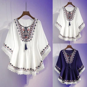 Boho Women Vintage Print Casual Loose T-Shirt Half Sleeve Pullover Tops Blouse - Picture 1 of 17
