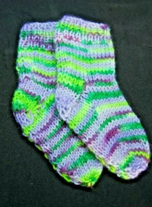 UV Blacklight Reactive Multicoloured Striped Baby Socks. Age 0-6Months. Handknit - Picture 1 of 9
