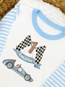 Personalised First Birthday Race Car One Blue Pyjamas - Picture 1 of 9