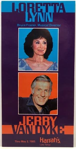 Loretta Lynn with Jerry Van Dyke at Harrah's Tahoe Advertising Postcard May 1985 - Picture 1 of 2