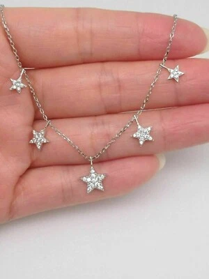 Collar Colgante Estrella Diamante Simulado Redondo 3.0CT Chapado en Oro Blanco 14K Foto 1 de 4