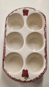 Neher Stoneware 2000 VTG Pottery Sponge Ware Red Apple Design Muffin Pan - Picture 1 of 4