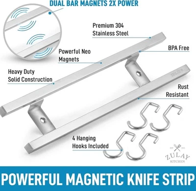 Zulay (12 Inch) Stainless Steel Magnetic Knife Holder For Wall - Powerful Knife - Image 1 of 4