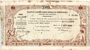 New Caledonia 10,000 Francs Currency Banknote 1880 XF/AU - RARE - Picture 1 of 3