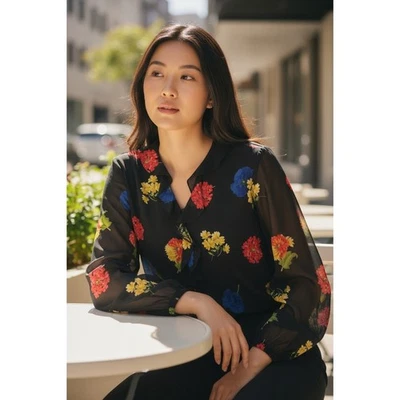 Blusa Judith Hart Collection 14 Vintage Y2K Floral Negro Volantes Top Coqueta Foto 1 de 4