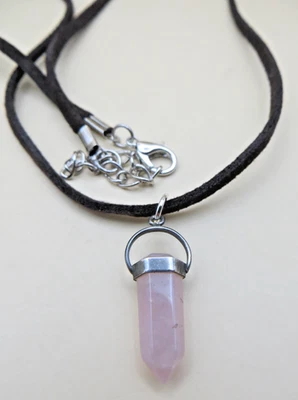 Collar con cordón de cuero marrón colgante de chakra rosa de cuarzo rosa de 18" #1280 Foto 1 de 4