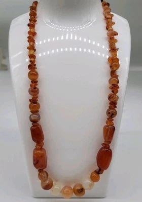 "Collar de cuentas multicapas pulido cornalina gruesa vintage 18""" Foto 1 de 4