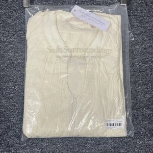 Soft Surroundings NWT 2X Magnolia Gauze Tunic Ivory Pearl Lined 3/4 Slv Cottage - Picture 1 of 12