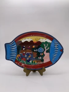 De colección. Plato de pescado arte popular pintado a mano terracota talavera cerámica mexicana - Imagen 1 de 12