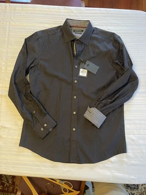 Bugatchi Men’s L/S Shirt, Shaped Fit M Black Ghost Style Pattern NWT - Image 1 of 4