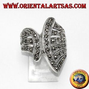 Anello in argento 925 con marcasite a ventaglio gioiello di ottima fattura