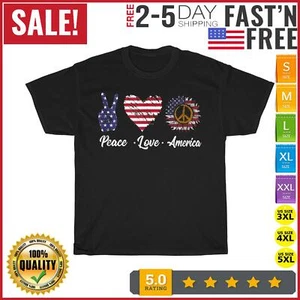 Peace Love America 4th of July Independence Day USA Flag T Shirt Men Women NEW - Picture 1 of 9