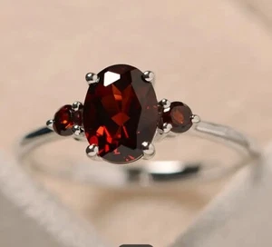 Ring Cocktail Cut Faux Garnet/Ruby Red 3 Stone Band Silver Tone Size 9.5 - Picture 1 of 5