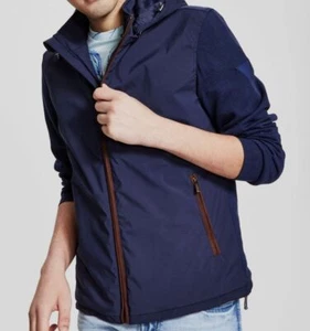 $168 Guess Men's Blue Full-Zip Knitted Hooded Windbreaker Coat Jacket Size XXL - Picture 1 of 2