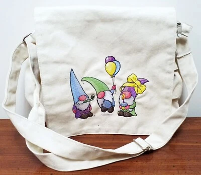 GNOME ~CANVAS TOTE BAG~ 15 x 12" Light Weight White Bag W/Strap, Pockets --- NEW - Image 1 of 4