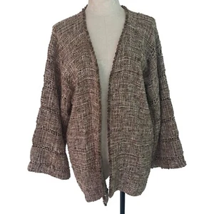 Barbara Lee Anderson Jacket Womens One Size Beige Weaver Designer Open Tweed - Picture 1 of 8