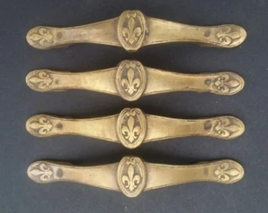 4 Ant. Vtg. Style French Fleur de Lis solid brass handles,  pulls, 5 5/8" w # P3 - Picture 1 of 12