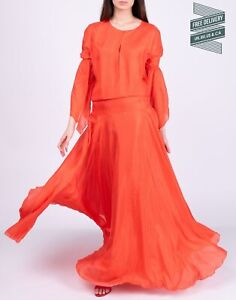 RRP €1100 EYWASOULS MALIBU Silk Maxi Dress Size XS-S Heart Print Shirred
