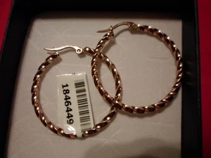 14K RG Over Stainless Steel Twisted Hoop Earrings w/Saddleback Back Closure - Picture 1 of 4