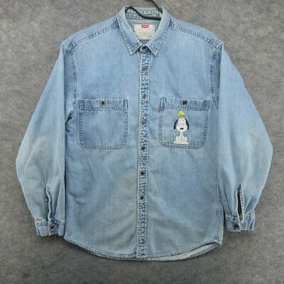 VTG Levis Shirt Mens Medium Blue Button Up Long Sleeve Faded Grunge Denim 90s - Image 1 of 4
