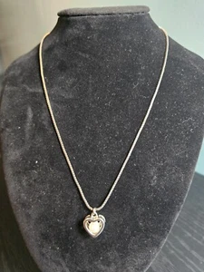 HEART PENDANT WITH WHITE 18"18KGP CHAIN NECKLACE BOX CHAIN 5.51GR 1.5MM STAMPED - Picture 1 of 8