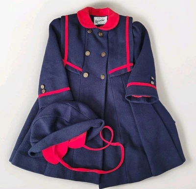 Chaquetón de lana Rothschild de colección para niña talla 5 azul hecho en unión ILGWU EE. UU. con sombrero marinero Foto 1 de 4