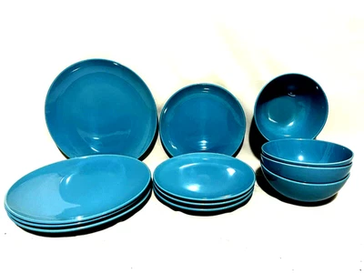 Ikea Turquoise 12 Piece Set Of 4 Each Dinner & Salad Plates & Cereal/Soup Bowls - Image 1 of 2
