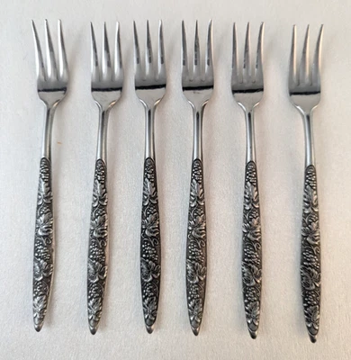 Vintage Set of 6 Stylecraft SYF3 Cocktail Seafood Fork Stainless Japan Grapes - Image 1 of 4