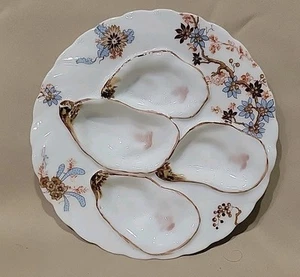 HAVILAND LIMOGES Co OYSTER PLATE HAVILAND 4 WELLS White PINK Brown FLORAL 7 1/4" - Picture 1 of 7