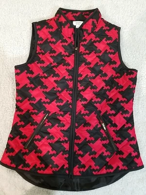Chaleco acolchado Crown & Ivy para mujer negro rojo rompecabezas poliéster talla pequeña Foto 1 de 4