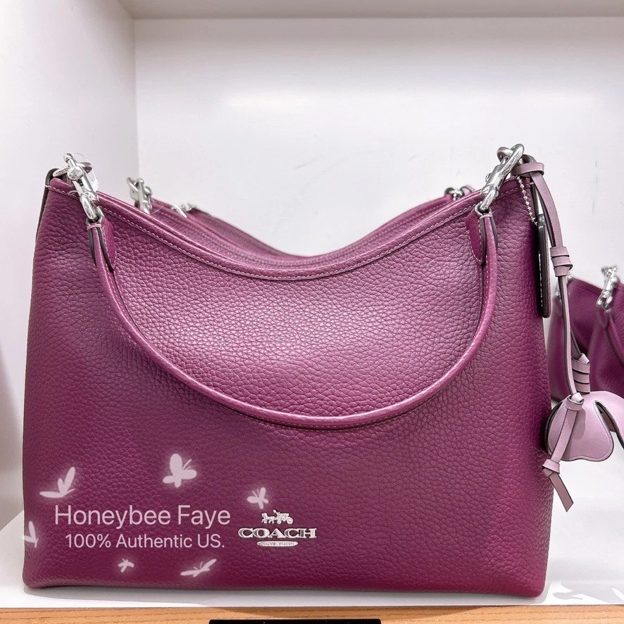 Coach Laurel Shoulder Bag With Flower Charm In Leather CCE35 Plum/Jasmine