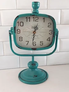 Vintage Inspired Retro Teal Metal Rectangle Battery Tabletop Desktop Clock - Picture 1 of 13
