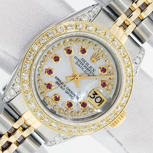 Rolex Lady DateJust MOP Diamond and Ruby Dial Steel and 18k Gold Diamond Watch - Picture 1 of 9